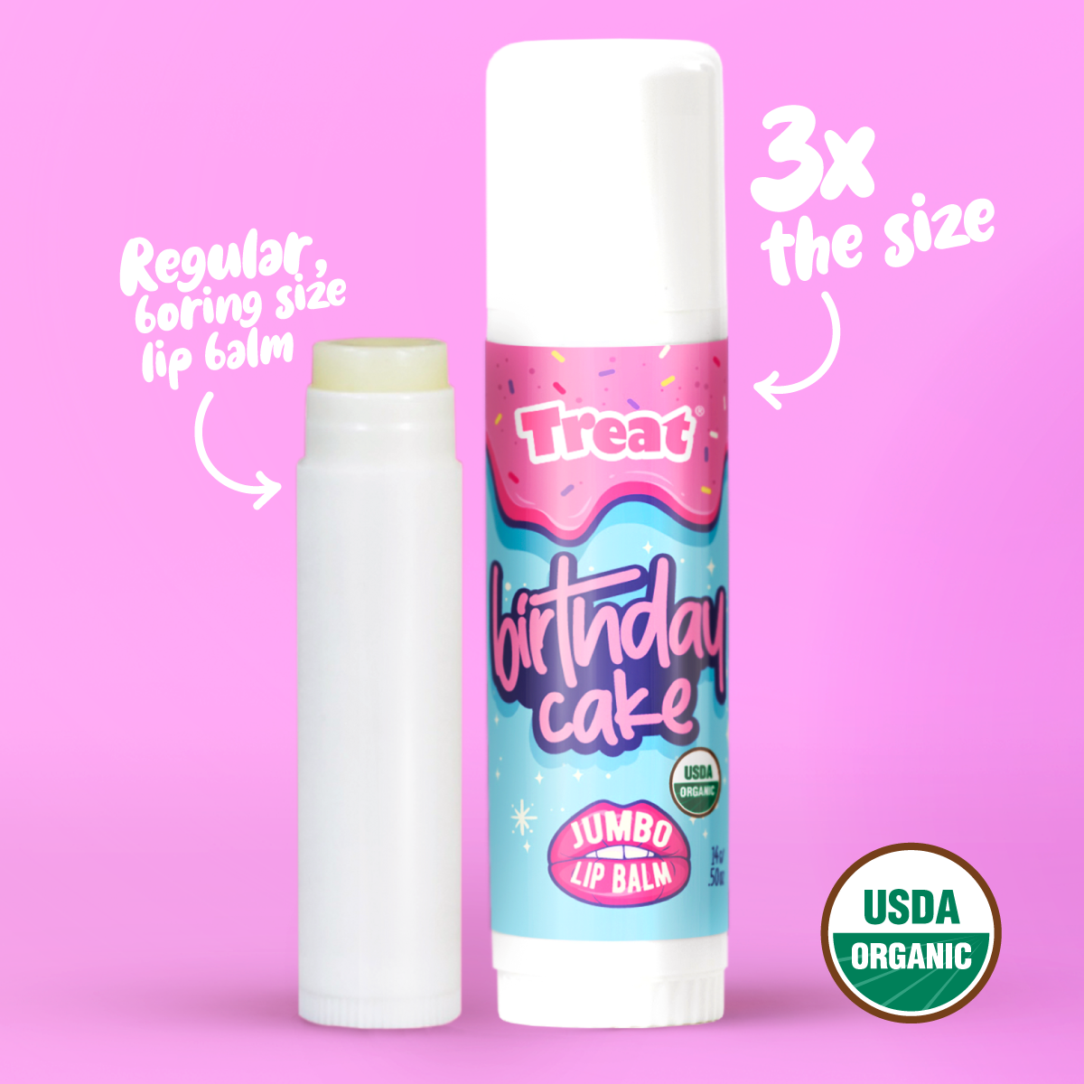 Birthday Cake Jumbo Organic Lip Balm — Sweet USDA Certified Natural Lip Balm