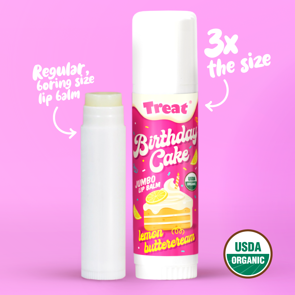 Lemon Buttercream Birthday Cake Jumbo Organic Lip Balm — USDA Certified Natural Lip Balm