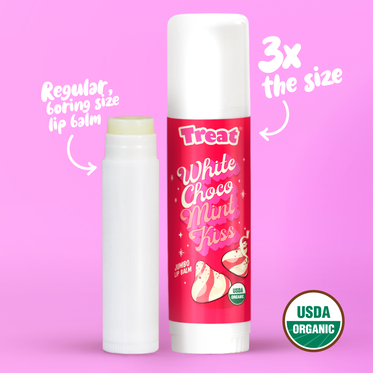 White Chocolate Mint Kiss Jumbo Organic Lip Balm — Natural Minty Lip Balm by Treat Beauty